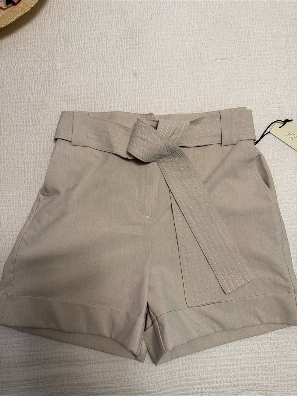 Rachel Zoe Neutral Taupe High-Rise Belted Bermuda Shorts